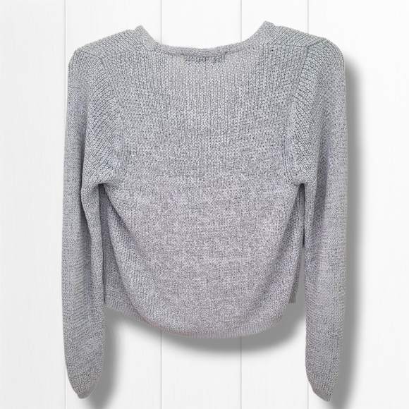 Valerie Stevens Gray Wrap Knit Pearl Button Cardigan Sweater Size Small - Picture 4 of 9